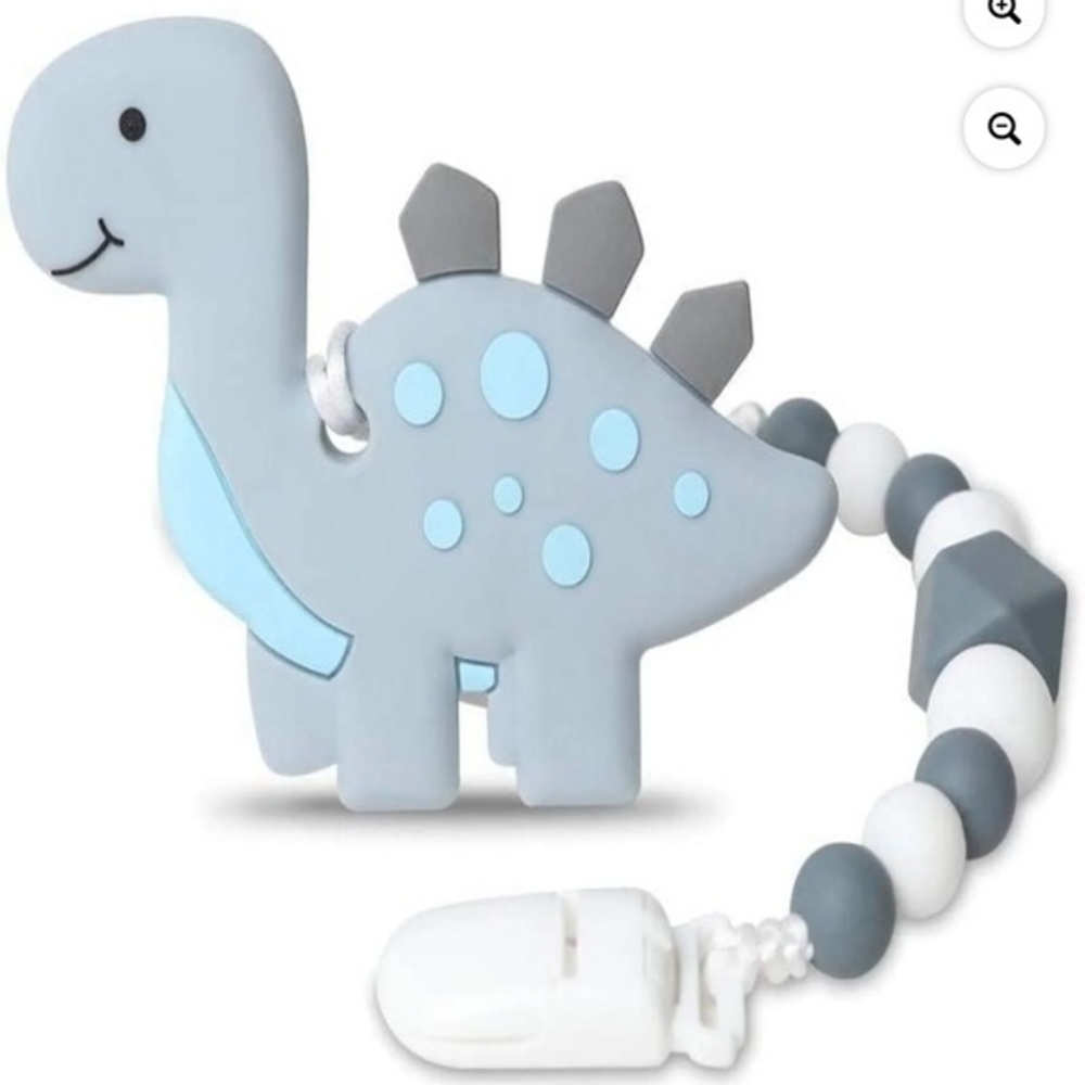 Gray Dinosaur Teething Toy with Clip blue